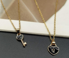 Woman trendy heart key lock necklace